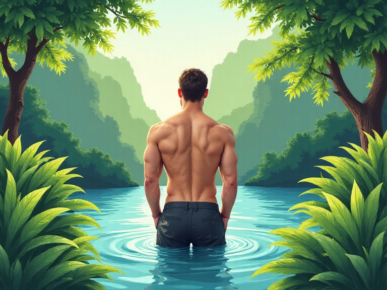 A stylized illustration of a man standing confidently amidst lush natural elements, symbolizing empowerment through natural wellness.
