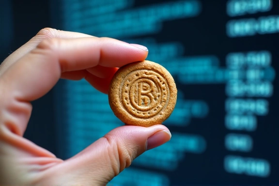 A hand holding a small cookie, representing data collection