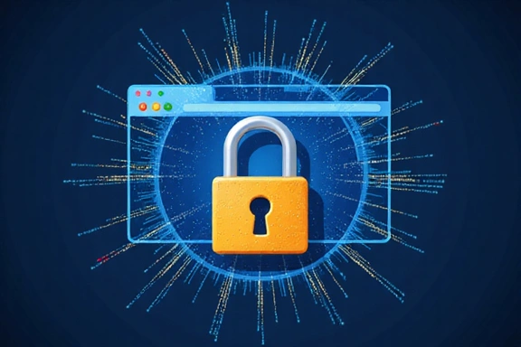 Illustration of a secure padlock over a browser window, symbolizing data security