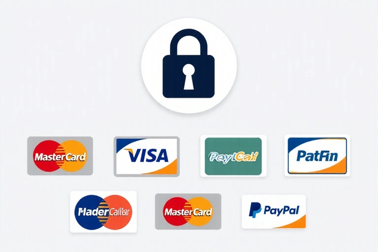 Various credit card icons and a PayPal logo arranged neatly, symbolizing the diverse payment methods accepted by Tropivoz, with a secure lock icon in the background.