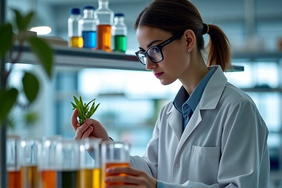 Scientist examining plant extracts in a lab