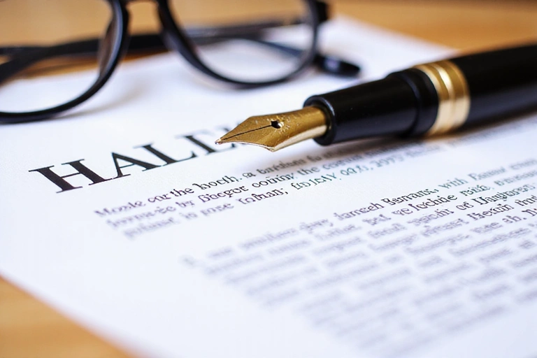 Legal document illustration with a pen and glasses